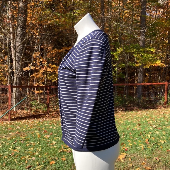 Lauren Ralph Lauren navy/white pinstripe cardigan with matching knit tank sz 10 - Picture 3 of 6